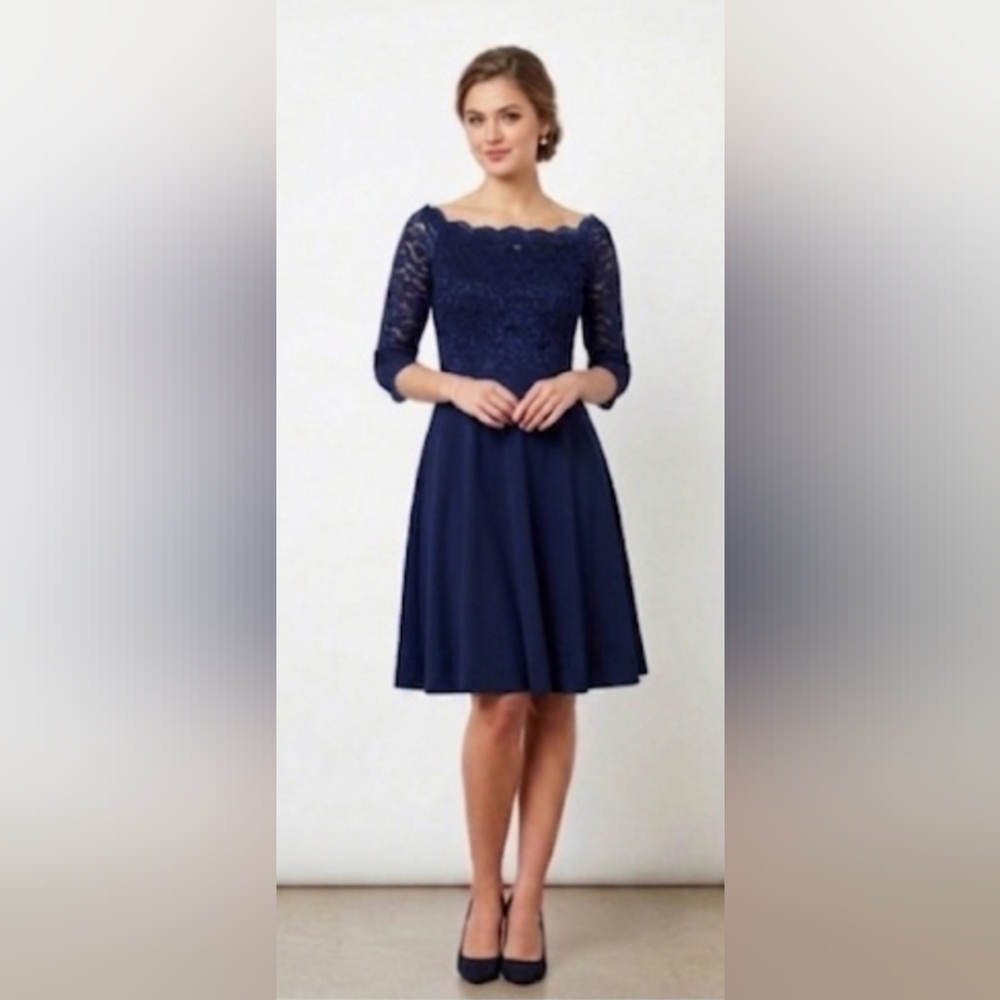 NWT Chic Navy Blue Floral Lace Bodice Fit & Flare Dress | size XL ​